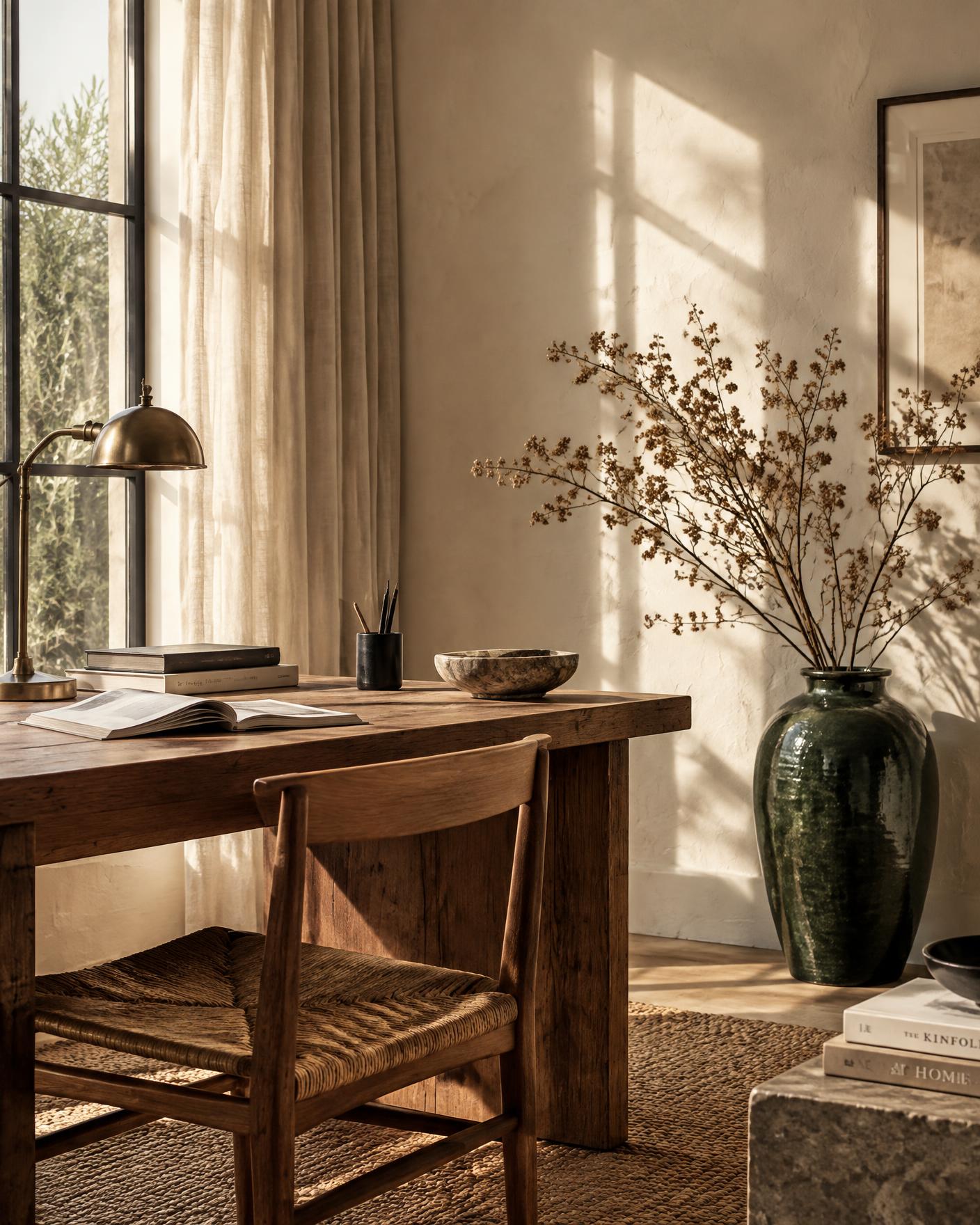 A quiet, well-ordered workspace with morning light